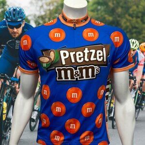 V-Gear Pretzel M&M Candies Race Cut Blue Orange Cycling Jersey Adult Medium EUC
